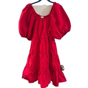 NWT Zoco Red Peasant Dress XL Tiers Ruffled Cotton Puff Sleeves Party Boho Baby